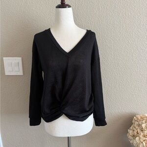 Lush Black Twist Front V-Neck Blouse